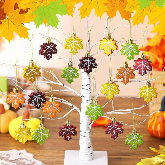 Fall Thanksgiving Maple Leaf Ornament Candy Corn Plastic Harvest Hanging Pendant - Picture 4 of 6